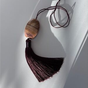 Large dendrite jasper Bean Design Tassel Necklace